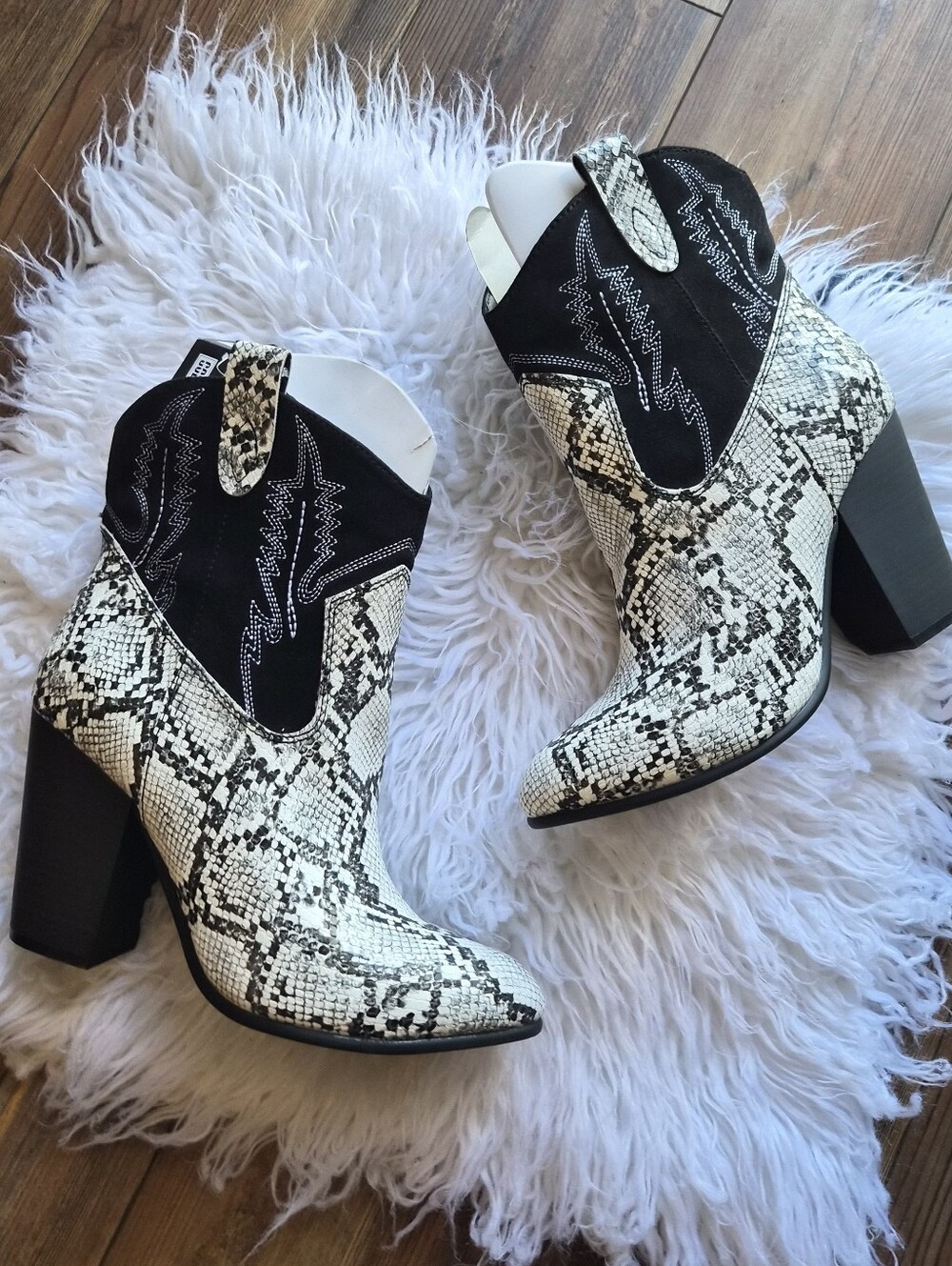 CODE WEST Snake-Print Western Ankle Boots in Black & White NWTs- Size 9.5